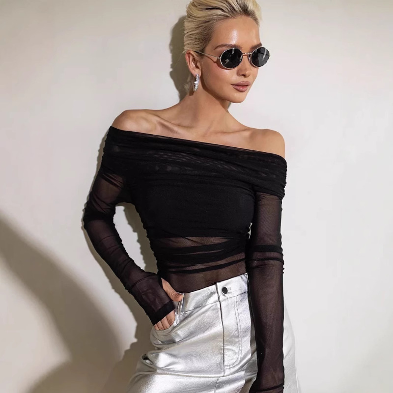 Women  Mesh Off Shoulder Top S - Blouse Off Shoulder 리뷰 및 가격