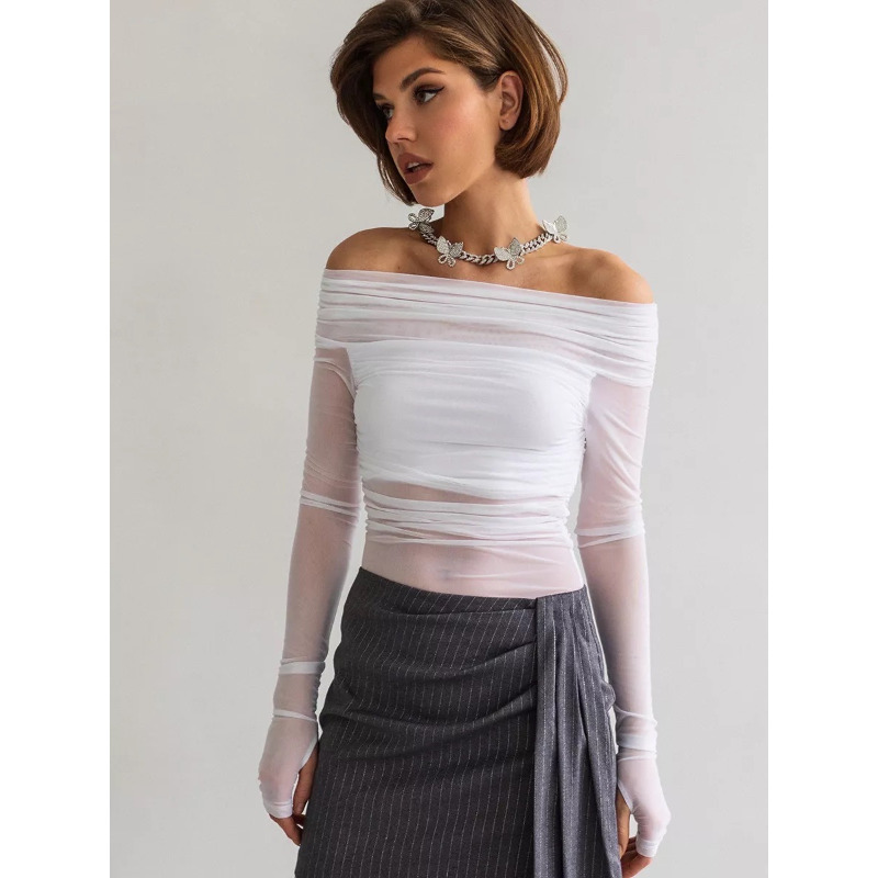 Women  Mesh Off Shoulder Top S - Blouse Off Shoulder 리뷰 및 가격