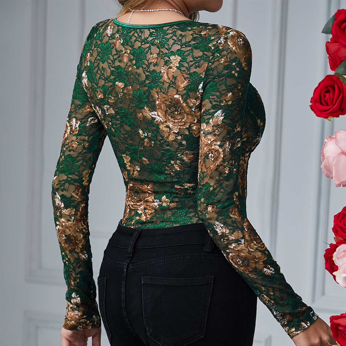 Sexy Lace Bodysuit Women Squar - Romper Floral Print 리뷰 및 가격