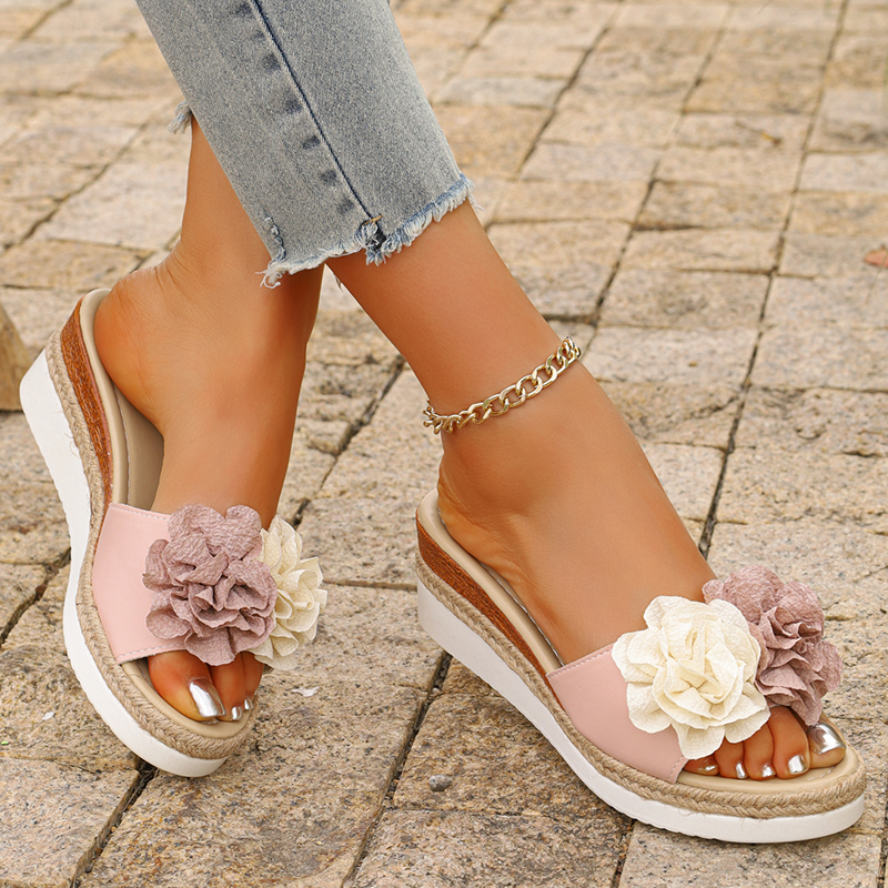 Women's Pink Flower Decor Plat - Wedge Espadrille Women 리뷰 및 가격