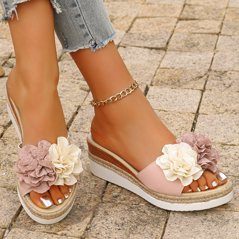Women's Pink Flower Decor Plat - Wedge Espadrille Women 리뷰 및 가격