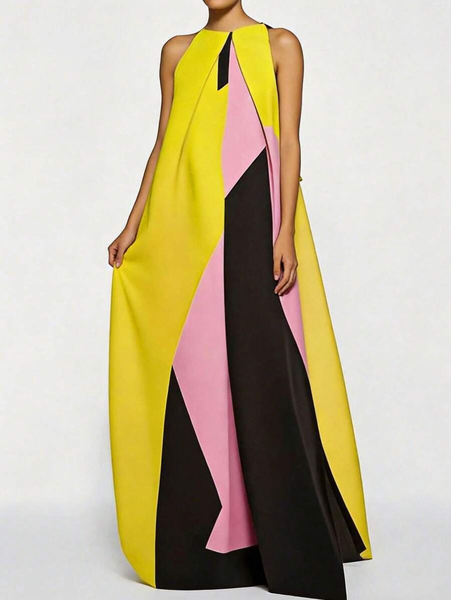 Women Color Block Maxi Dress H - Maxi Dress Halter 리뷰 및 가격
