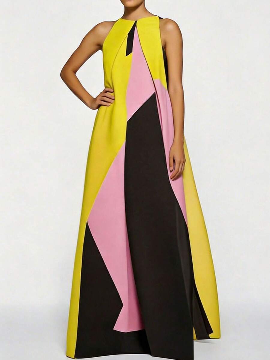 Women Color Block Maxi Dress H - Maxi Dress Halter 리뷰 및 가격