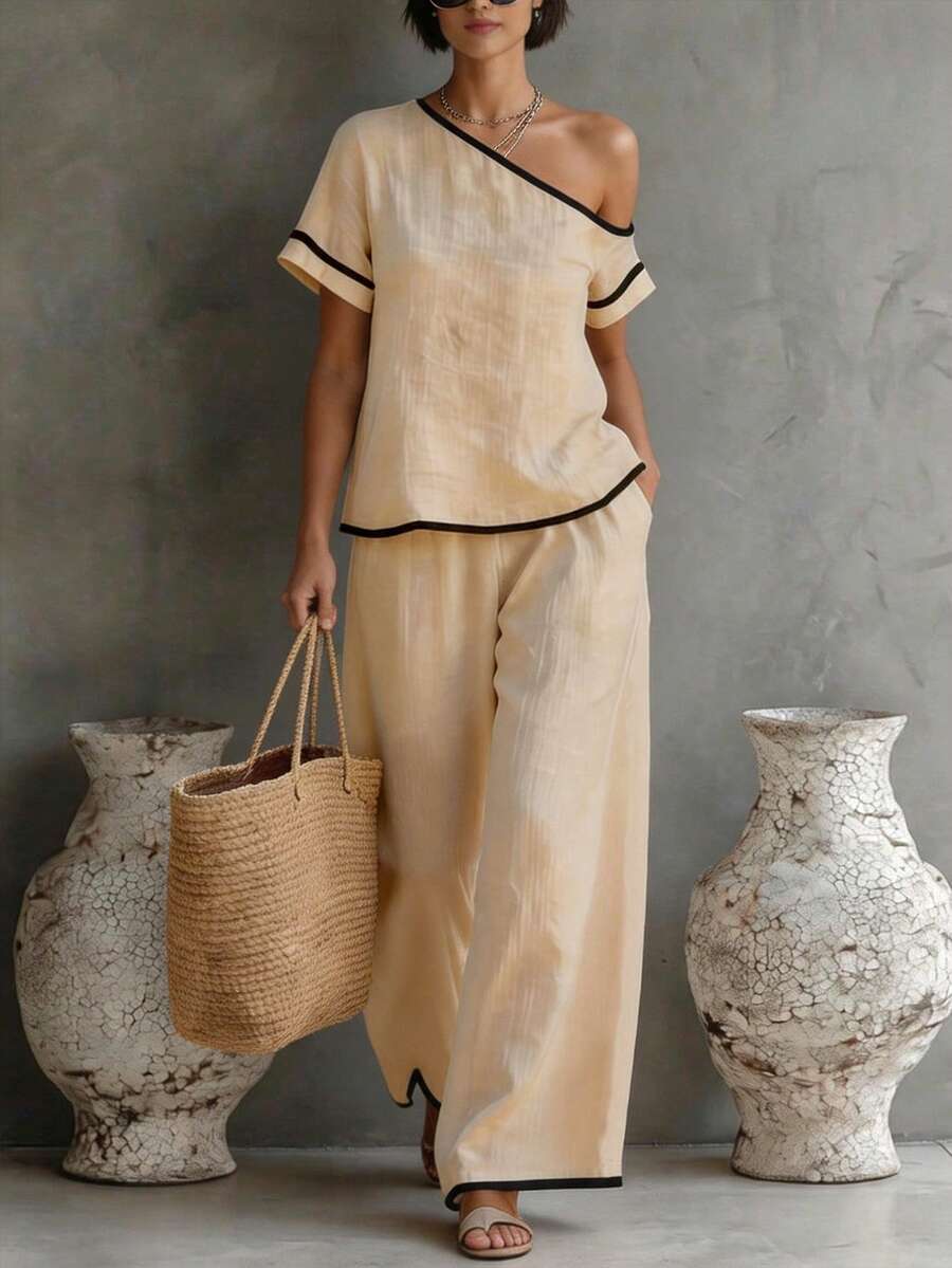 Womens Beige Asymmetric Top An - Linen Pant Wide 리뷰 및 가격