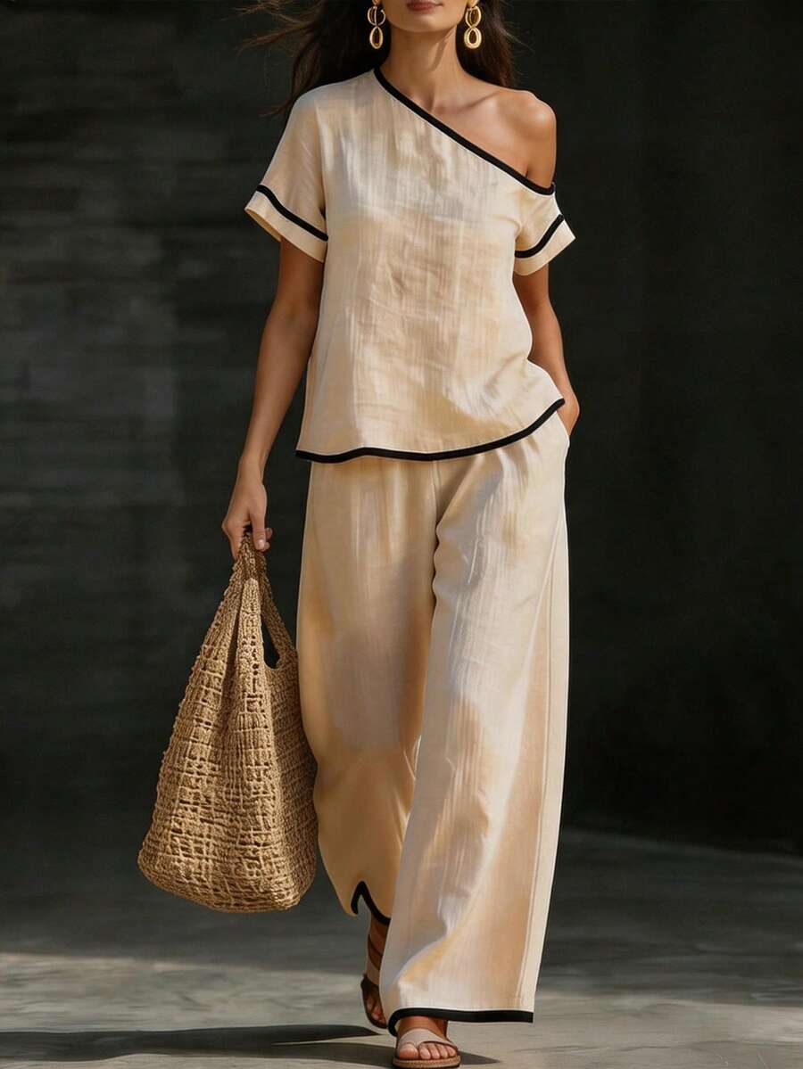 Womens Beige Asymmetric Top An - Linen Pant Wide 리뷰 및 가격