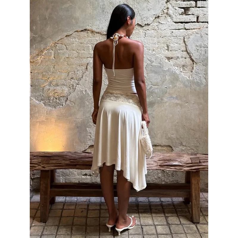 Sexy Lace Patchwork Sling Top  - Maxi Dress Halter 리뷰 및 가격