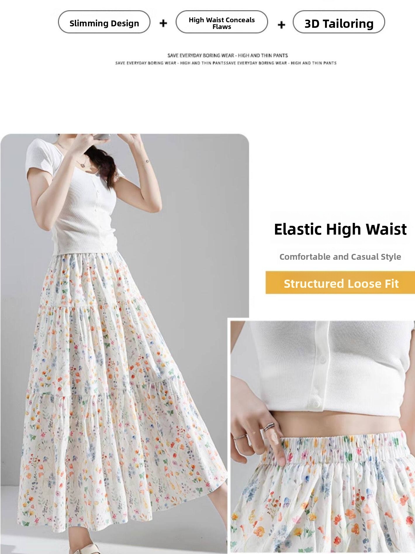 plus Size Floral Print A-Line  - Midi Skirt Floral 리뷰 및 가격
