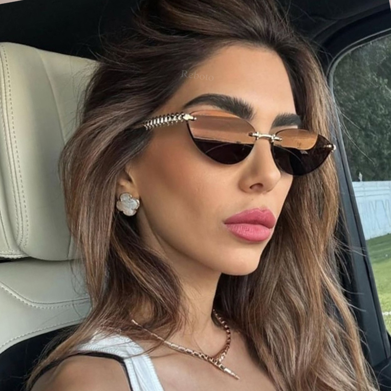 New Cat Eye Rivet Rimless Sung - Sunglasses Cat Eye 리뷰 및 가격