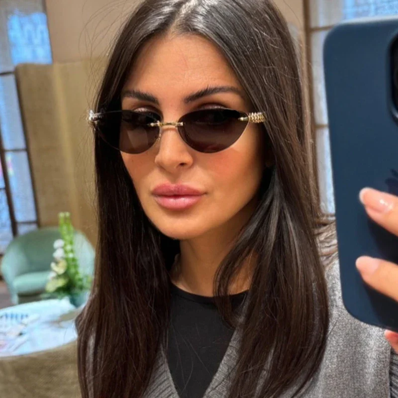 New Cat Eye Rivet Rimless Sung - Sunglasses Cat Eye 리뷰 및 가격
