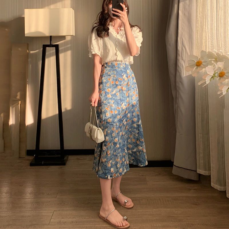 Women's Summer Two-Piece Set L - Midi Skirt Floral 리뷰 및 가격