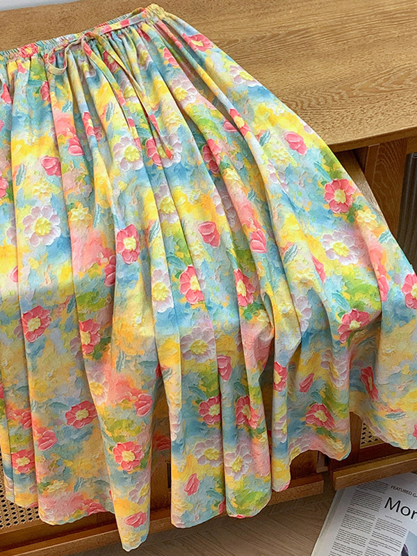 Retro Artistic Large Size A-Li - Midi Skirt Floral 리뷰 및 가격