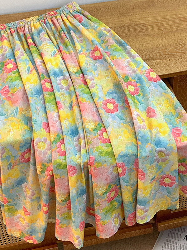 Retro Artistic Large Size A-Li - Midi Skirt Floral 리뷰 및 가격