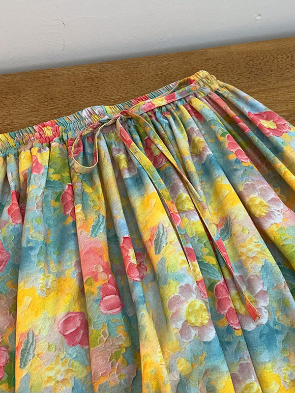 Retro Artistic Large Size A-Li - Midi Skirt Floral 리뷰 및 가격