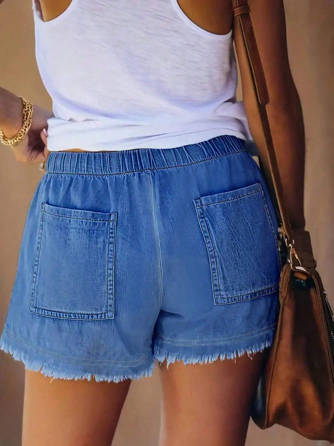 Women's Elastic Waist Frayed H - Shorts Denim Frayed 리뷰 및 가격