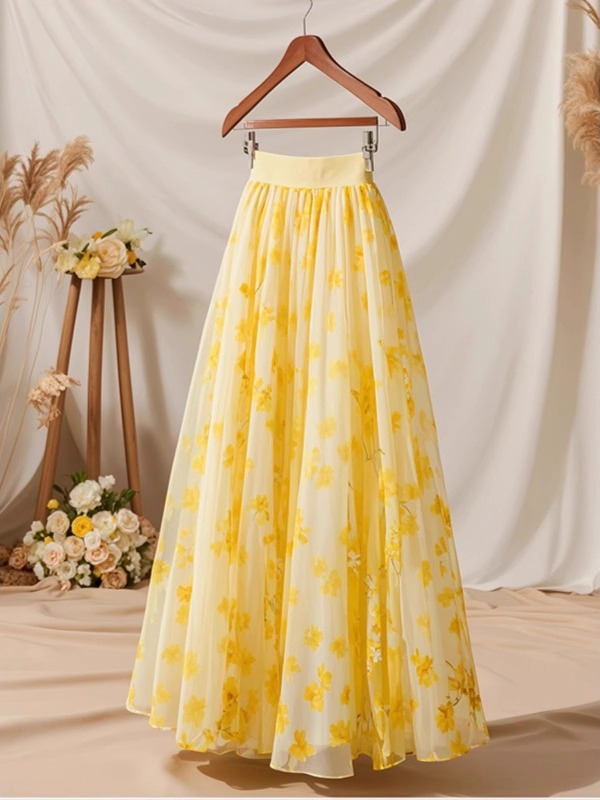 Summer 2026 High Waist Yellow  - Midi Skirt Floral 리뷰 및 가격