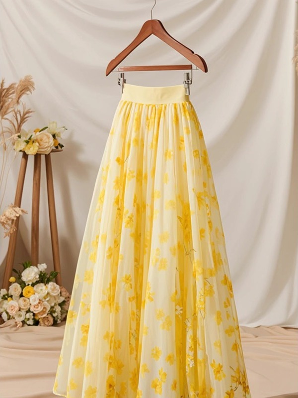 Summer 2026 High Waist Yellow  - Midi Skirt Floral 리뷰 및 가격