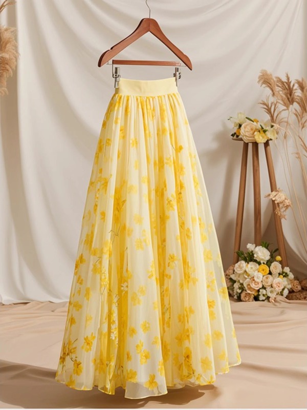 Summer 2026 High Waist Yellow  - Midi Skirt Floral 리뷰 및 가격