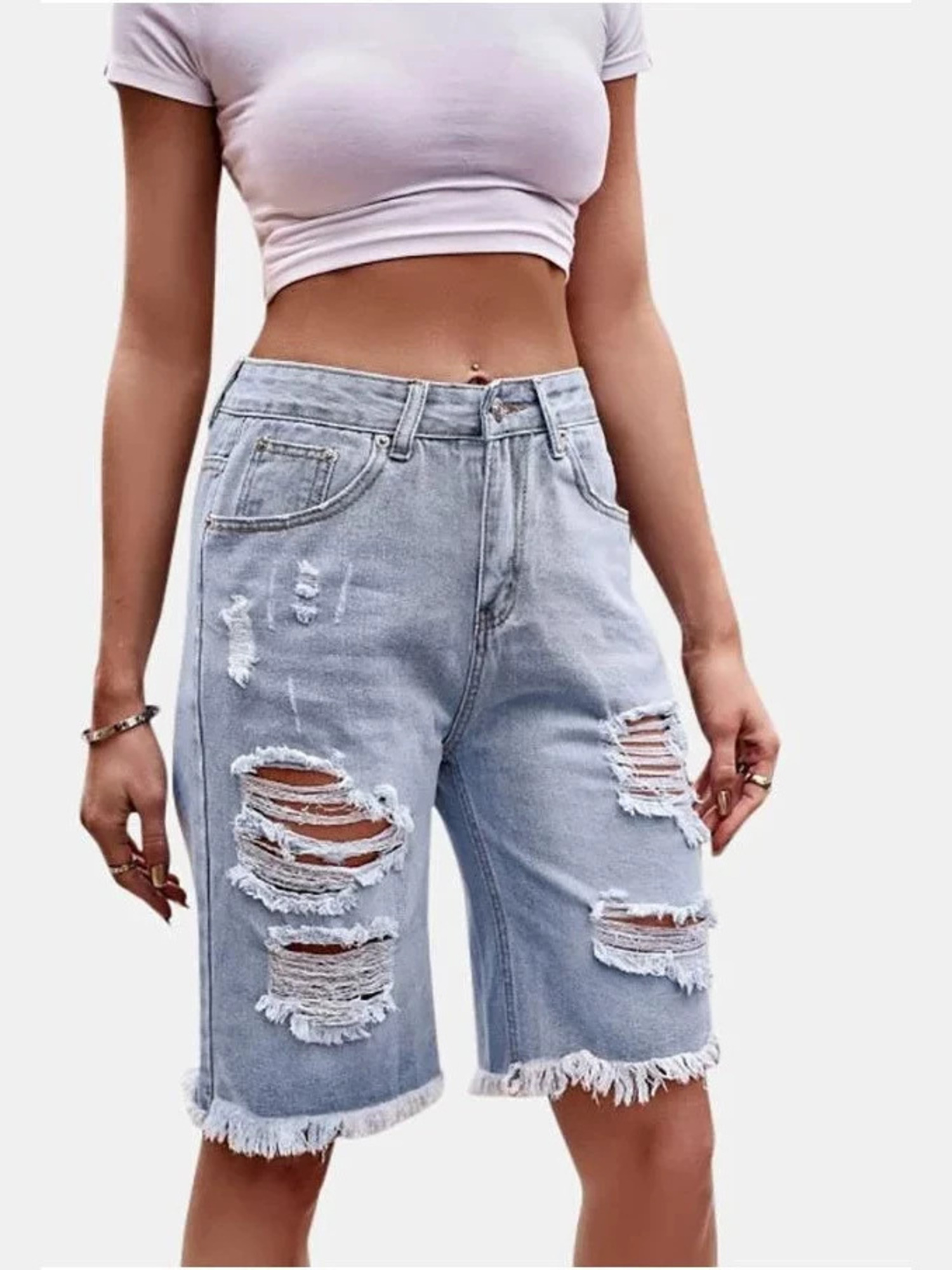 Women's High Waist Ripped Cott - Shorts Denim Frayed 리뷰 및 가격