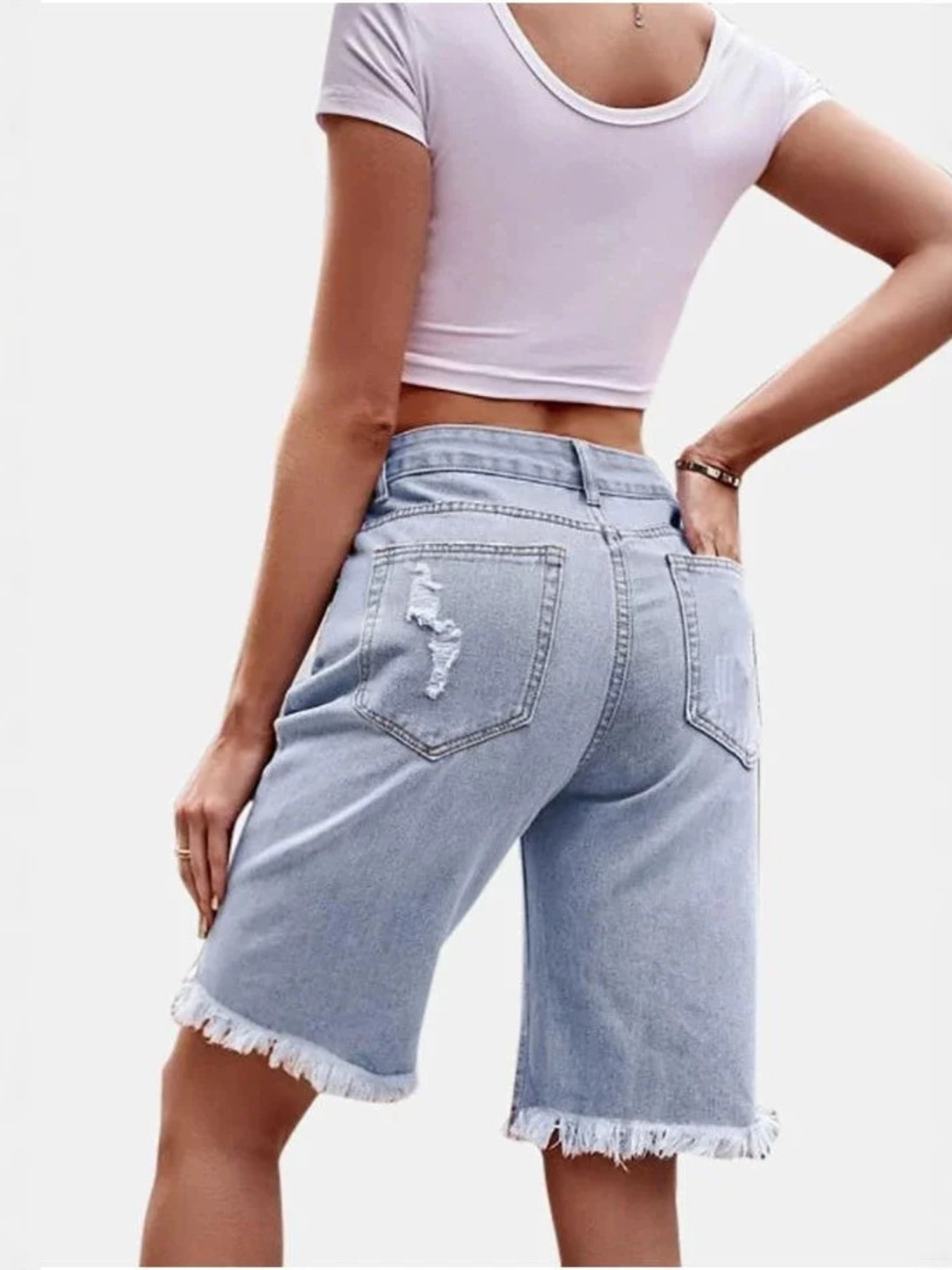 Women's High Waist Ripped Cott - Shorts Denim Frayed 리뷰 및 가격