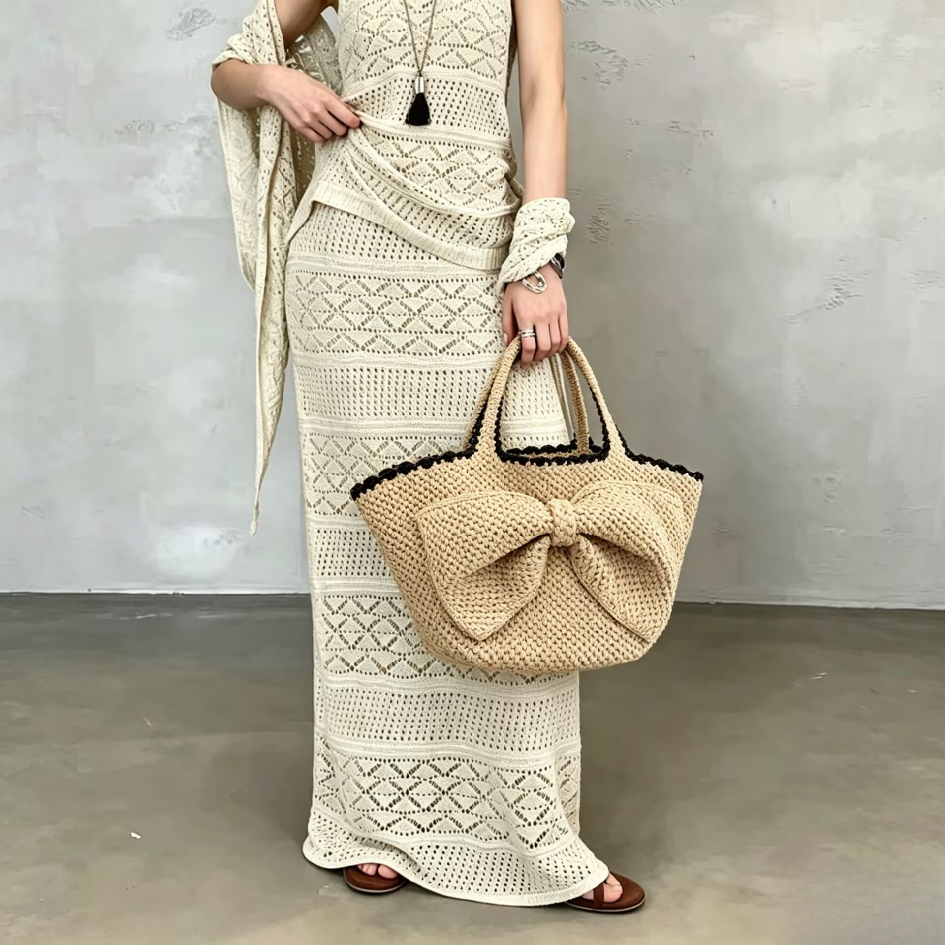 NEW raffia bow crochet handwov - Crochet Bag Raffia 리뷰 및 가격