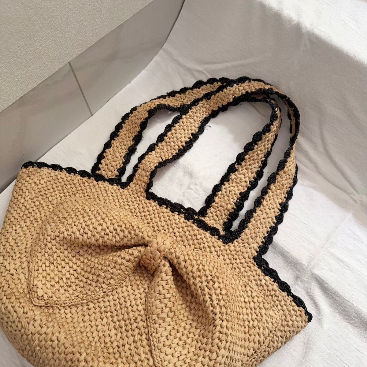 NEW raffia bow crochet handwov - Crochet Bag Raffia 리뷰 및 가격