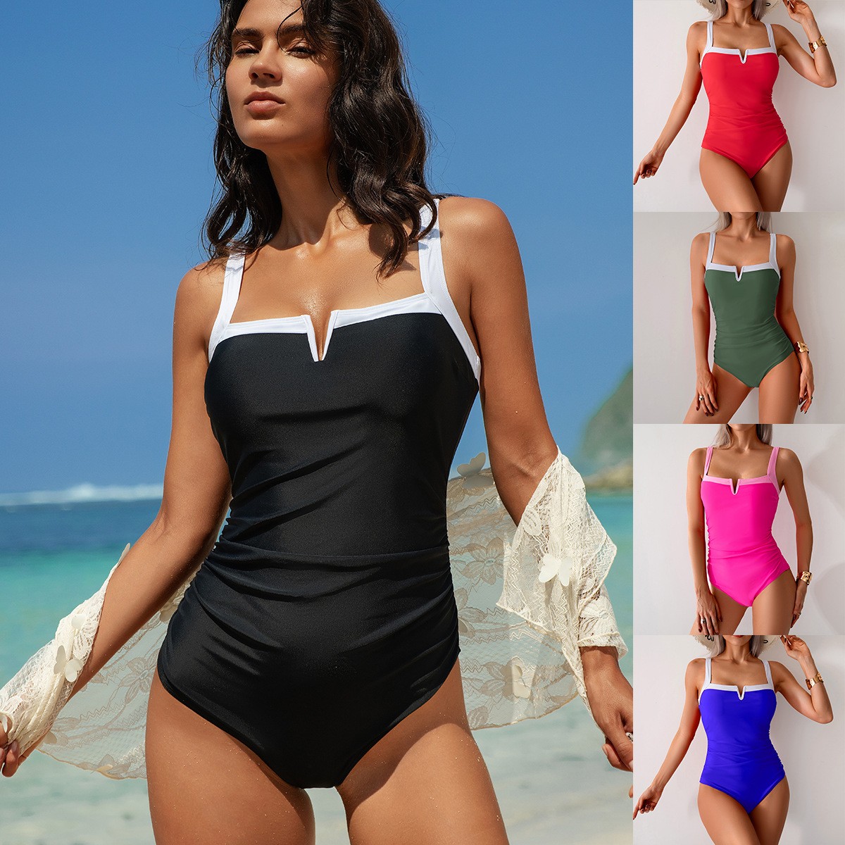 Black Swimsuit V Neck Red Biki - Swimsuit Bikini Ruched 리뷰 및 가격