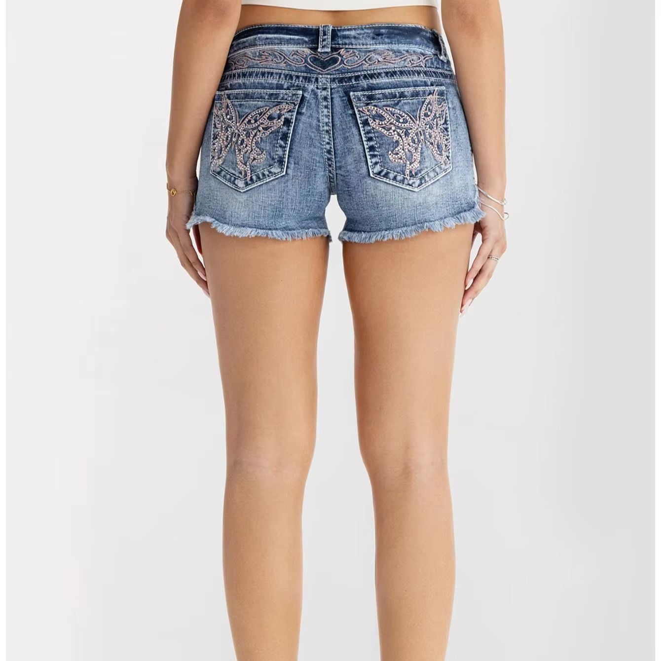 Women Clothes Butterfly Rhines - Shorts Denim Frayed 리뷰 및 가격