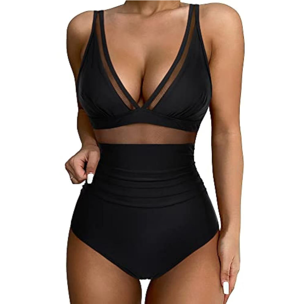 Women Deep V Mesh Cutout One P - Swimsuit Bikini Ruched 리뷰 및 가격