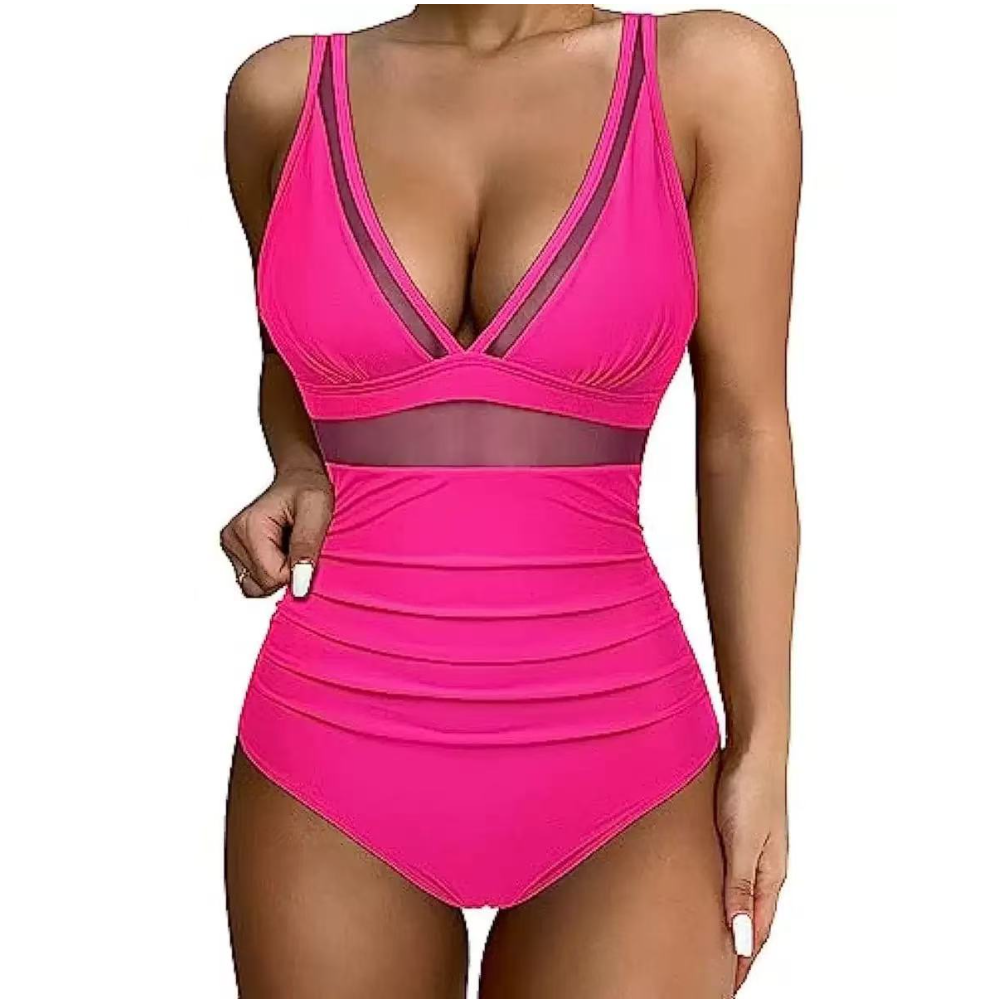Women Deep V Mesh Cutout One P - Swimsuit Bikini Ruched 리뷰 및 가격