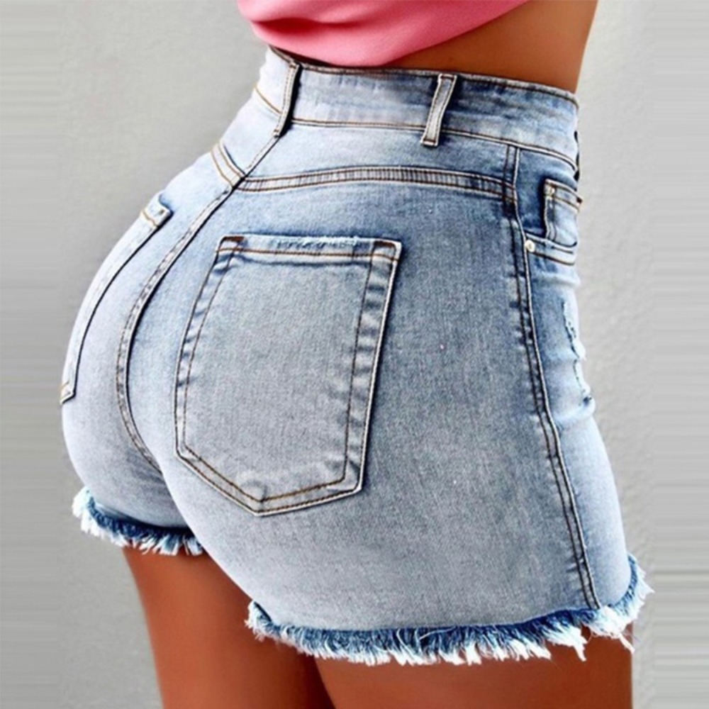 Women's High Waisted Denim Sho - Shorts Denim Frayed 리뷰 및 가격
