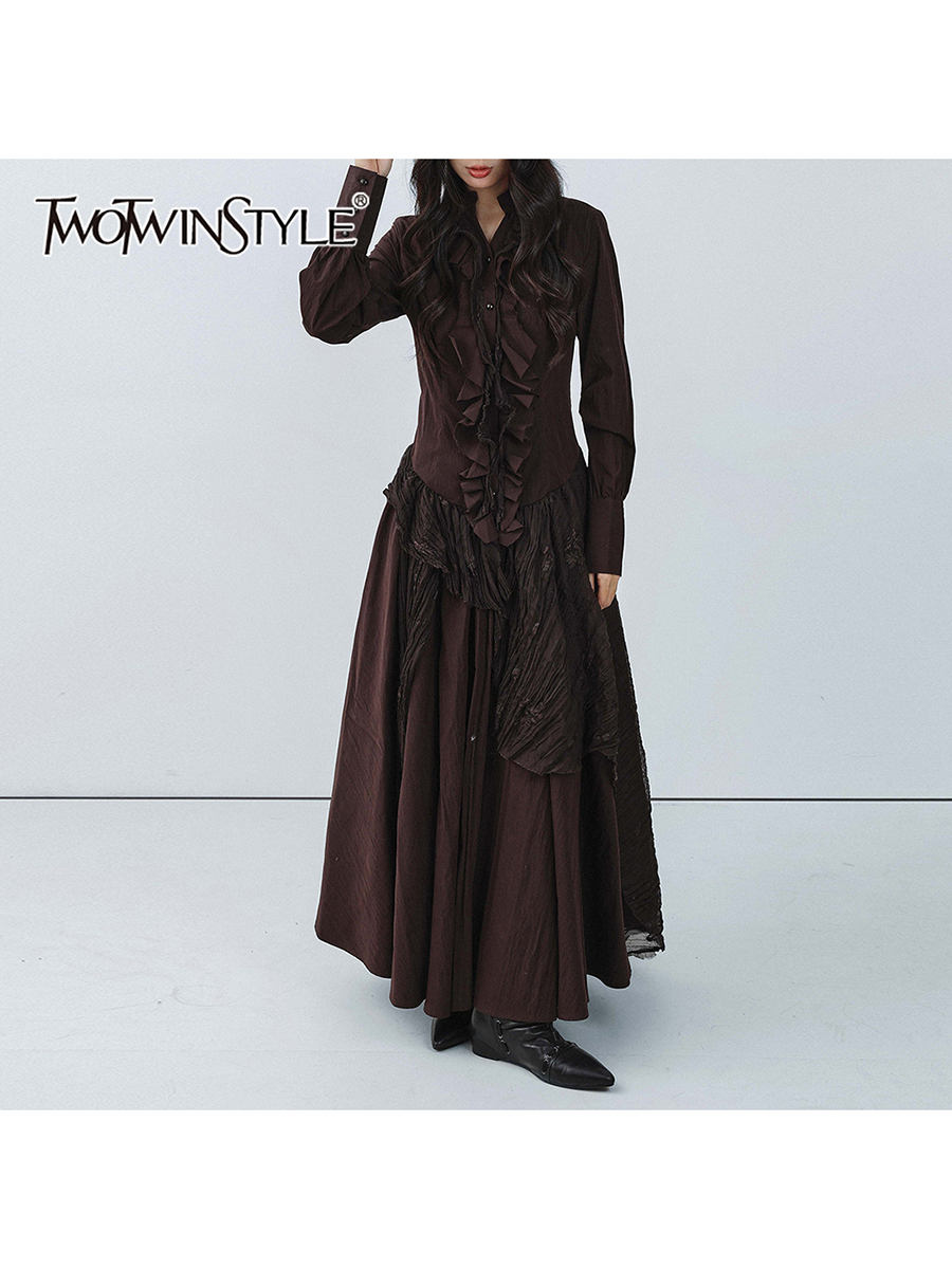 TWOTWINSTYLE Brown Spliced Fol - Linen Dress Wrap 리뷰 및 가격