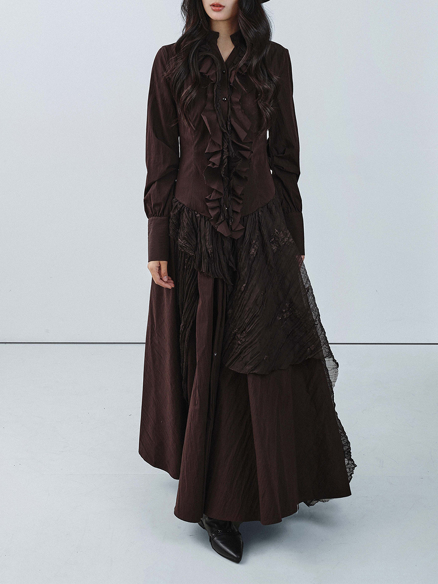 TWOTWINSTYLE Brown Spliced Fol - Linen Dress Wrap 리뷰 및 가격