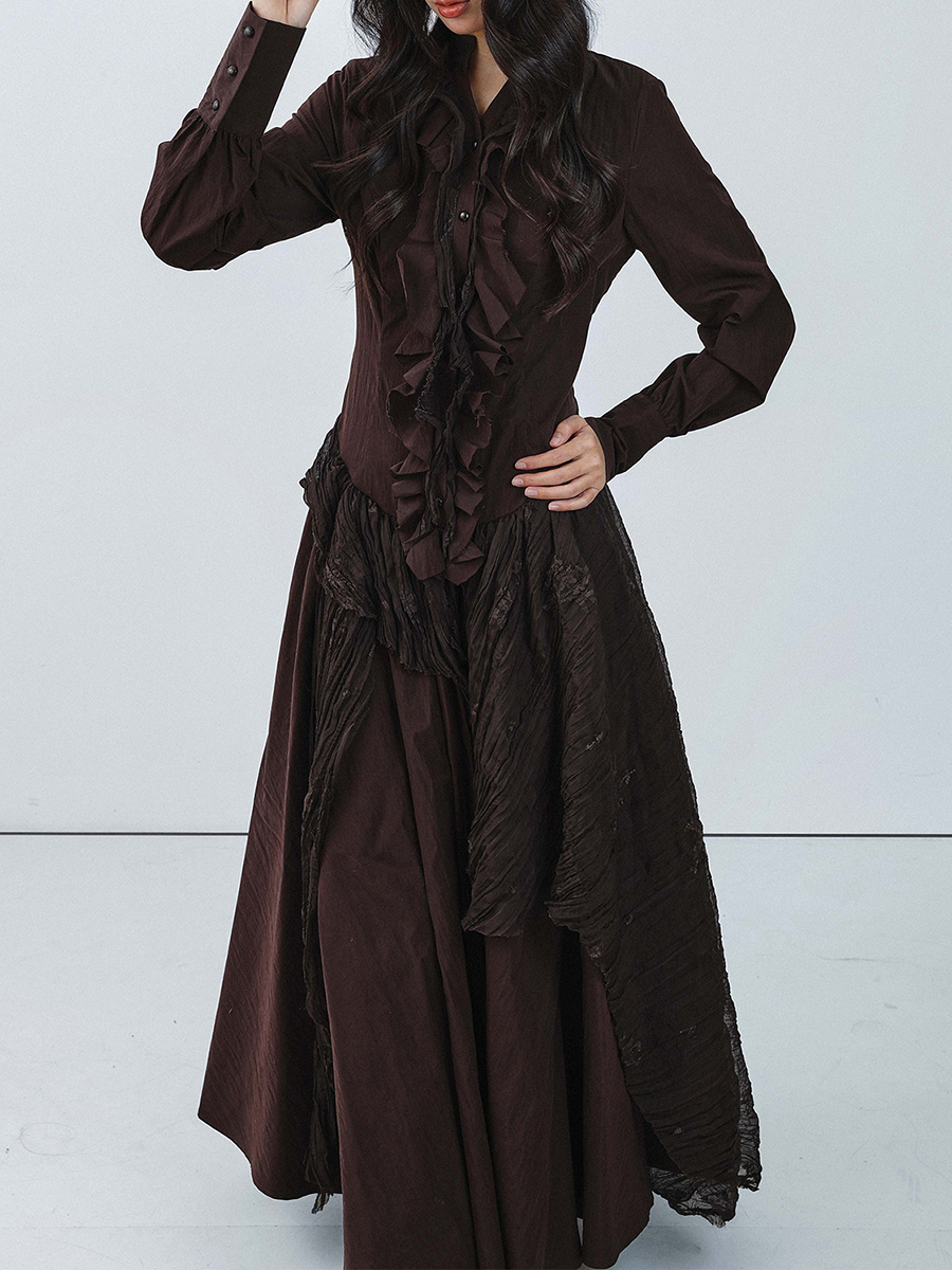 TWOTWINSTYLE Brown Spliced Fol - Linen Dress Wrap 리뷰 및 가격