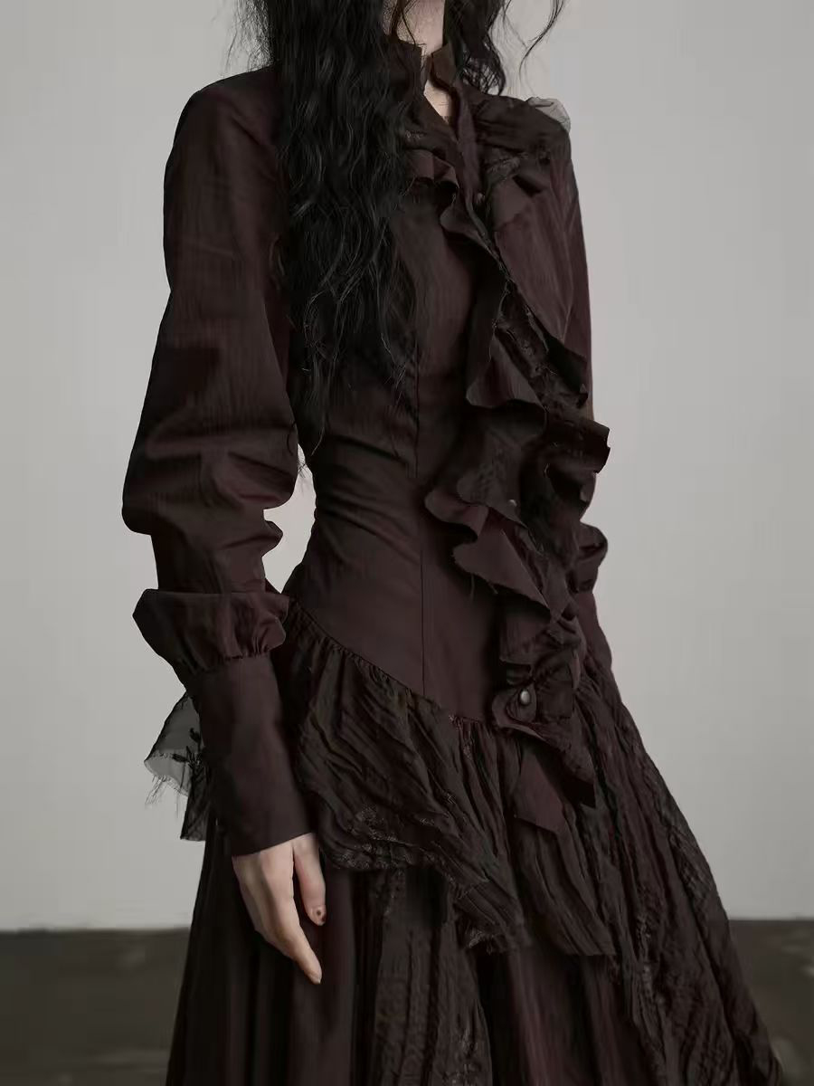 TWOTWINSTYLE Brown Spliced Fol - Linen Dress Wrap 리뷰 및 가격