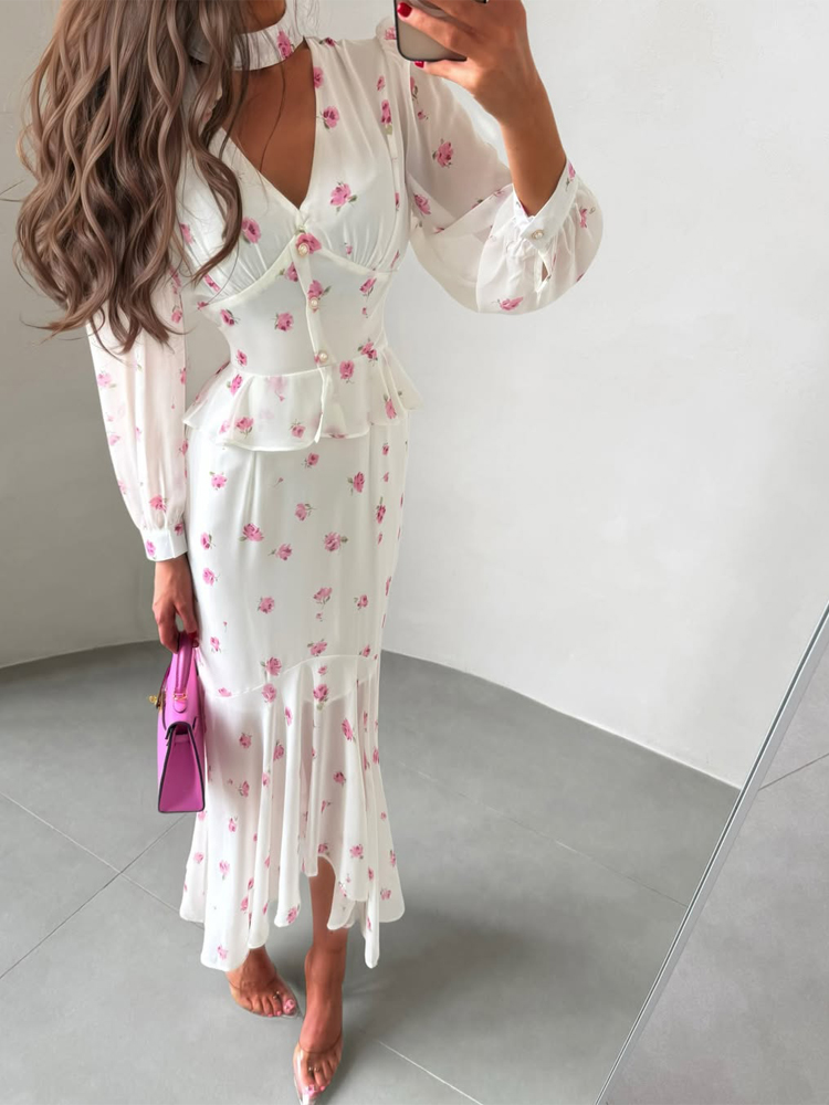 Women White Pink Floral Choker - Romper Floral Print 리뷰 및 가격
