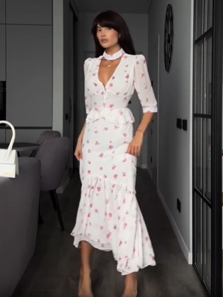 Women White Pink Floral Choker - Romper Floral Print 리뷰 및 가격