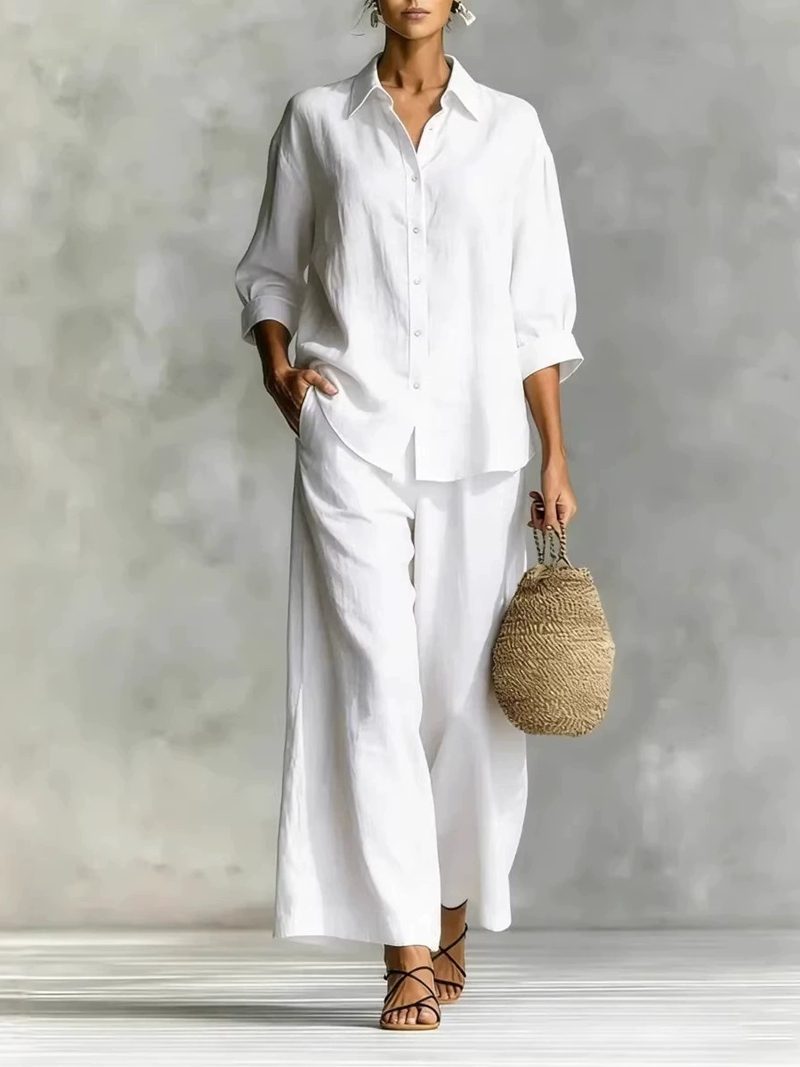 Women's New 7-Sleeve Shirt & W - Linen Pant Wide 리뷰 및 가격