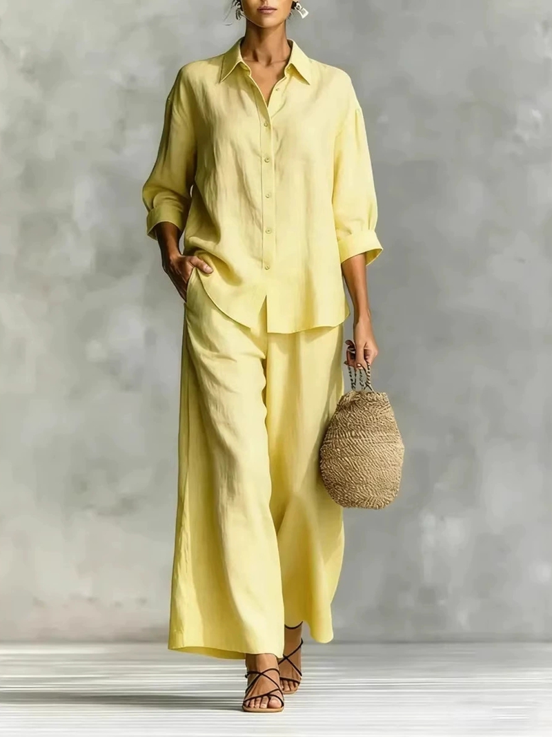 Women's New 7-Sleeve Shirt & W - Linen Pant Wide 리뷰 및 가격