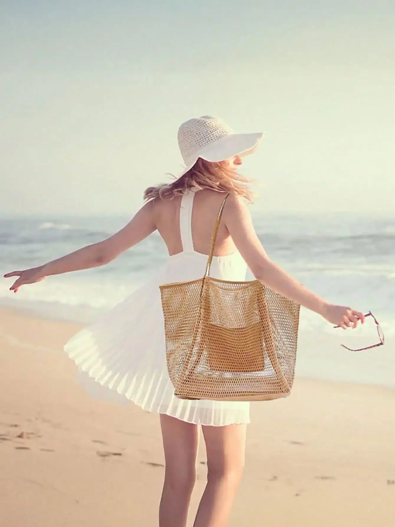 1pc Mesh Beach Tote Bag, Outdo - Tote Bag Beach 리뷰 및 가격