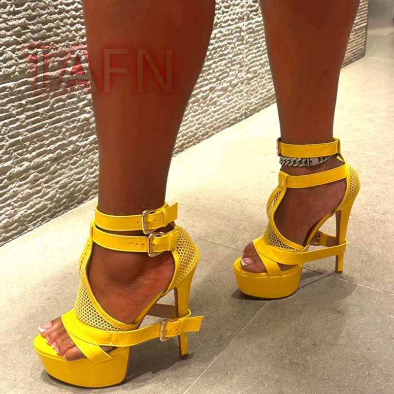 Mesh Buckle Strap Stiletto Pla - Sandal Strappy Heeled 리뷰 및 가격