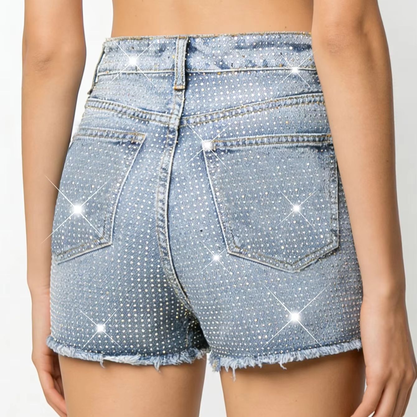 2026 New Full-Bejeweled Elasti - Shorts Denim Frayed 리뷰 및 가격