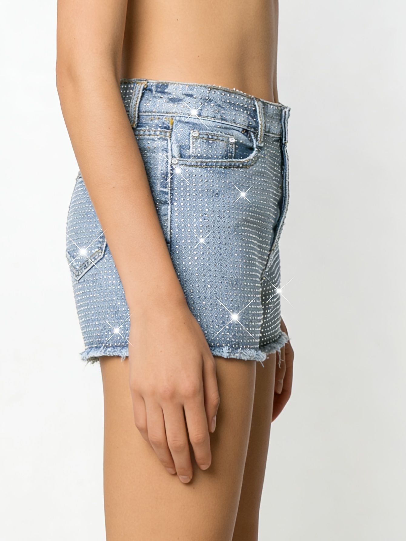 2026 New Full-Bejeweled Elasti - Shorts Denim Frayed 리뷰 및 가격