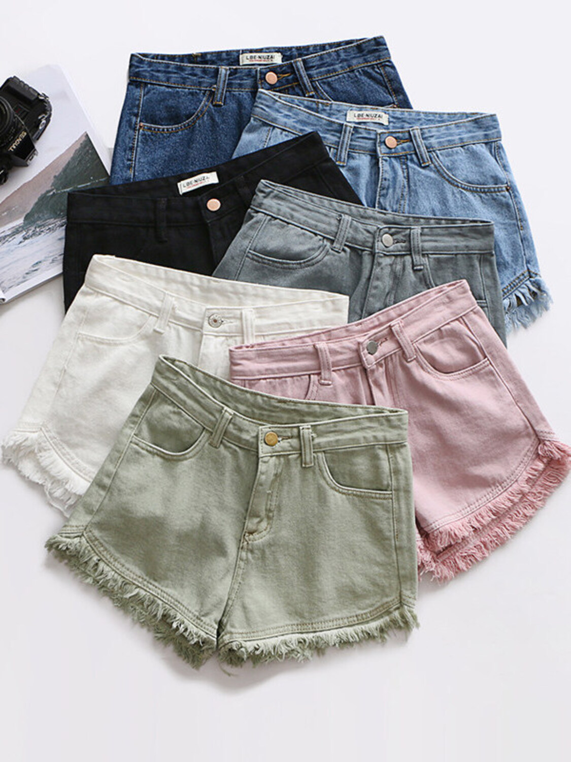 Women's High Waist Denim Short - Shorts Denim Frayed 리뷰 및 가격