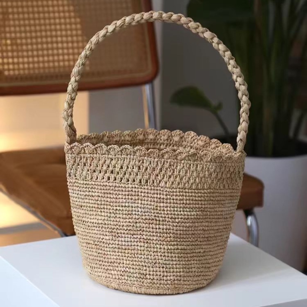 Handmade Crochet Straw Bucket  - Crochet Bag Raffia 리뷰 및 가격