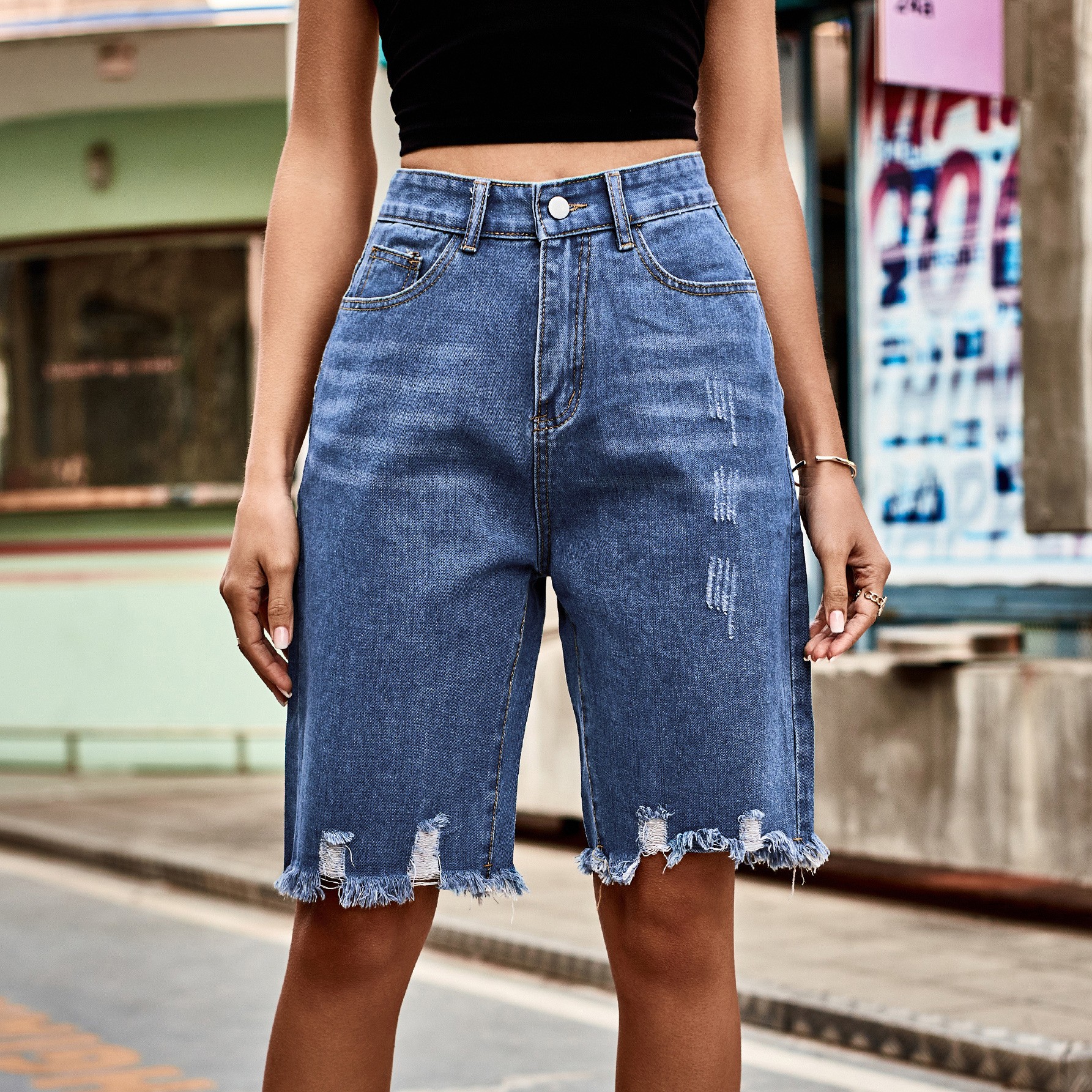 Summer Women's Clothing Distre - Shorts Denim Frayed 리뷰 및 가격