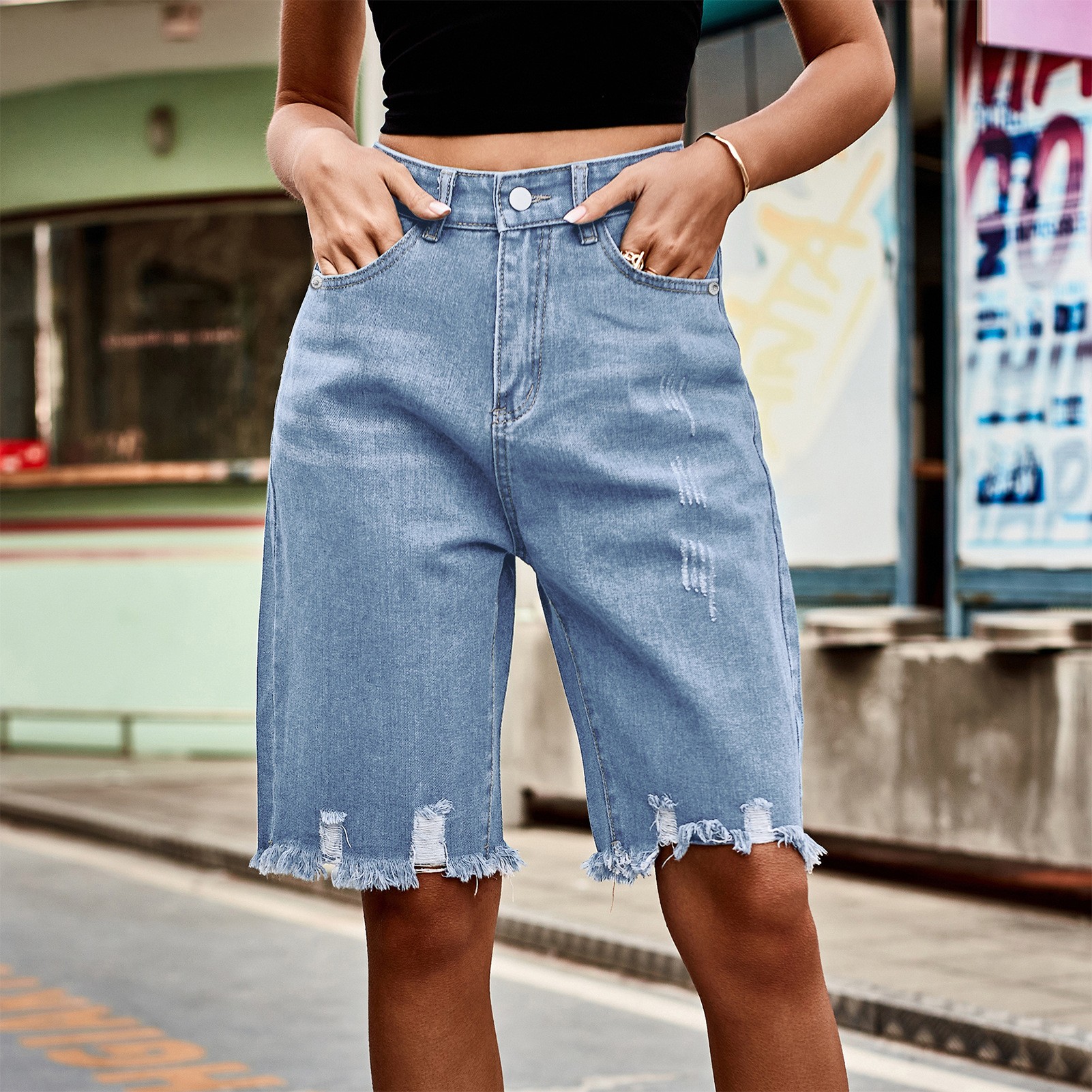 Summer Women's Clothing Distre - Shorts Denim Frayed 리뷰 및 가격