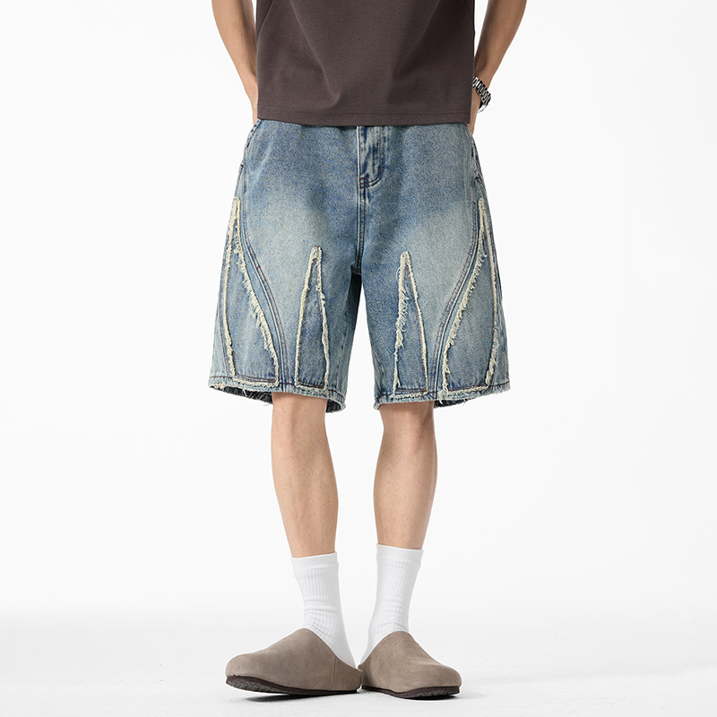 Men's Baggy Denim Jorts, Raw E - Shorts Denim Frayed 리뷰 및 가격