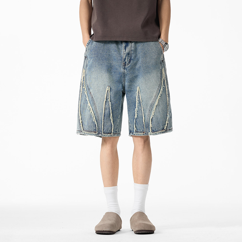 Men's Baggy Denim Jorts, Raw E - Shorts Denim Frayed 리뷰 및 가격