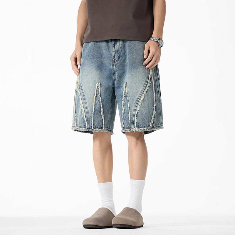 Men's Baggy Denim Jorts, Raw E - Shorts Denim Frayed 리뷰 및 가격