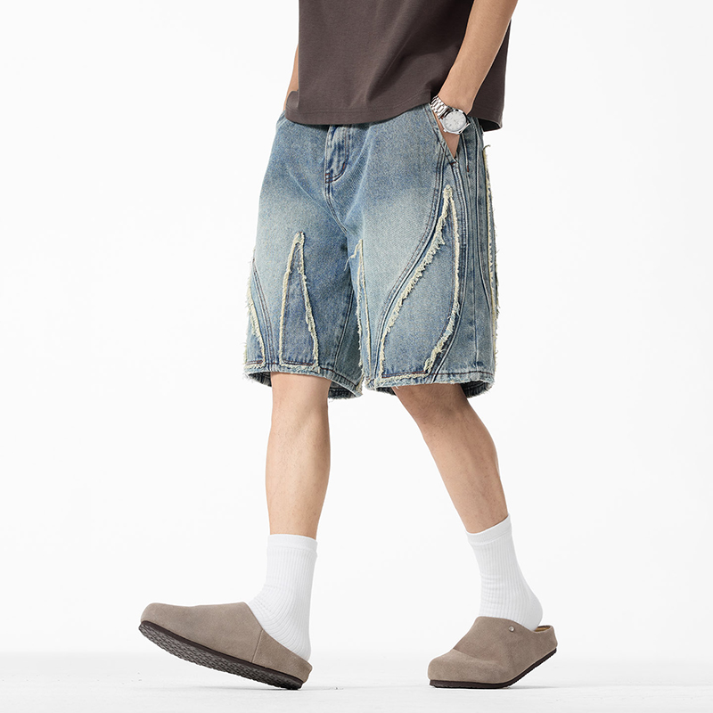 Men's Baggy Denim Jorts, Raw E - Shorts Denim Frayed 리뷰 및 가격